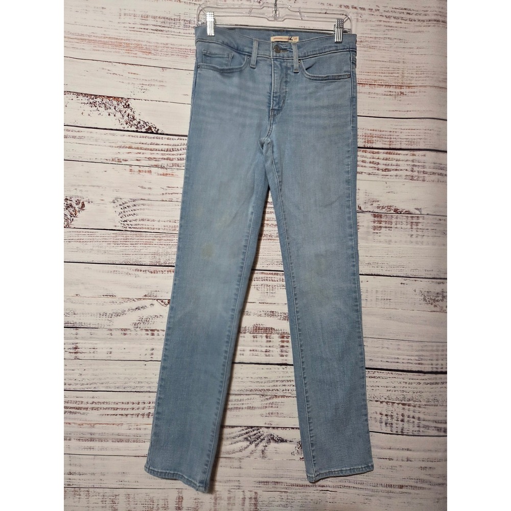 Levis 314 Shaping Straight Jeans Light Wash Denim Womens 27 Stretch Blue
